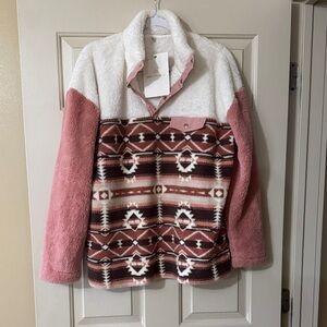 Pink and White Aztec Fleece Pullover
